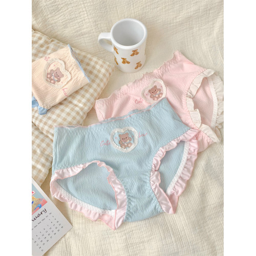 夢幻小甜熊~日系女生三角褲藍色甜美內褲女士7a級抗菌2025新款 夢幻小甜熊~日系女生三角褲藍色甜美內褲女士7a級抗菌2025新款