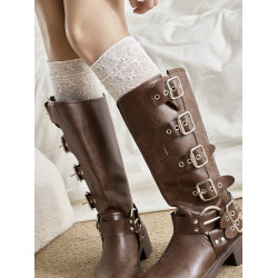 白色蕾絲小腿襪子女配靴子秋冬美拉德長筒靴絲襪高筒過膝襪長筒襪