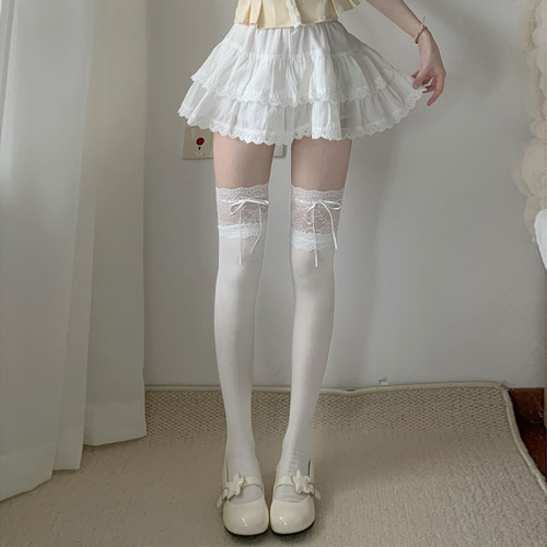 lolita襪子花邊蝴蝶結日系女過膝襪蕾絲高筒襪綁絲帶白色小腿襪子 lolita襪子花邊蝴蝶結日系女過膝襪蕾絲高筒襪綁絲帶白色小腿襪子