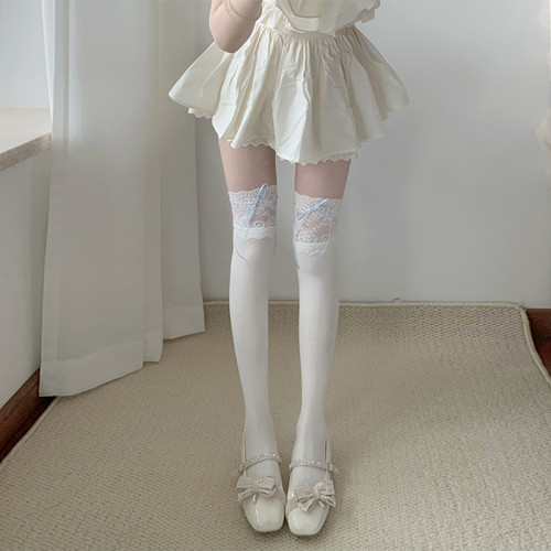 lolita襪子花邊蝴蝶結日系女過膝襪蕾絲高筒襪綁絲帶白色小腿襪子 lolita襪子花邊蝴蝶結日系女過膝襪蕾絲高筒襪綁絲帶白色小腿襪子