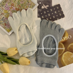 全掌防滑點~鏤空瑜珈五指襪女士高級感純棉普拉提運動透氣襪子ins