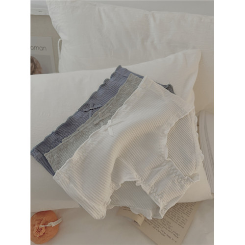 厚實純棉質3條中腰內褲女純棉木耳邊日系簡約大碼透氣女生包臀