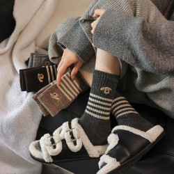 襪子女秋冬款長襪加厚保暖ins美拉德復古條紋潮百搭冬天外穿長筒