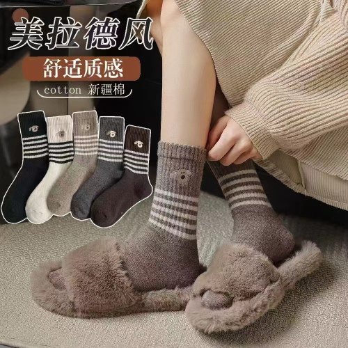 襪子女秋冬款長襪加厚保暖ins美拉德復古條紋潮百搭冬天外穿長筒