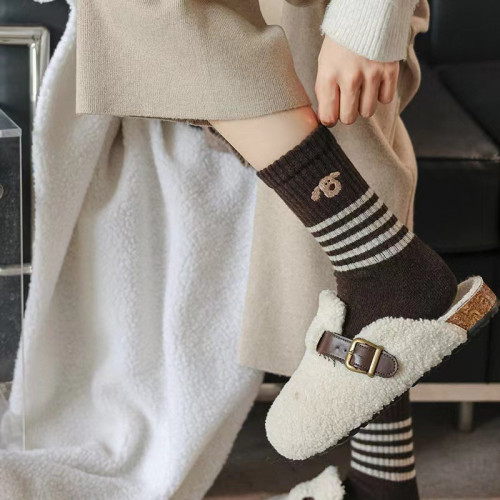襪子女秋冬款長襪加厚保暖ins美拉德復古條紋潮百搭冬天外穿長筒