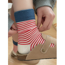 復古條紋運動襪子女中筒襪ins潮純棉春秋日系學生春夏季外穿長襪