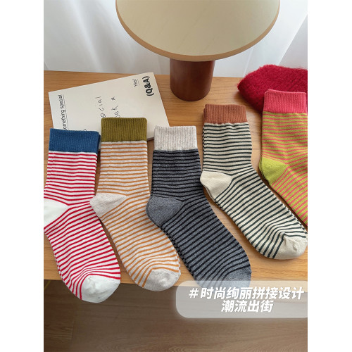 復古條紋運動襪子女中筒襪ins潮純棉春秋日系學生春夏季外穿長襪 復古條紋運動襪子女中筒襪ins潮純棉春秋日系學生春夏季外穿長襪