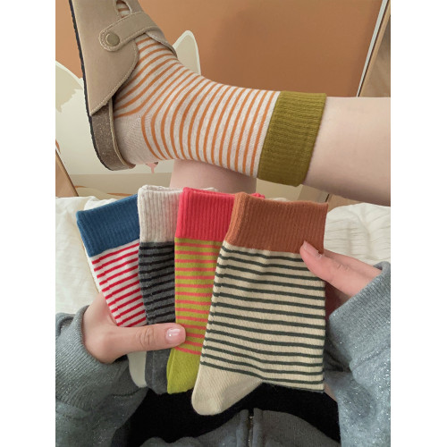 復古條紋運動襪子女中筒襪ins潮純棉春秋日系學生春夏季外穿長襪 復古條紋運動襪子女中筒襪ins潮純棉春秋日系學生春夏季外穿長襪