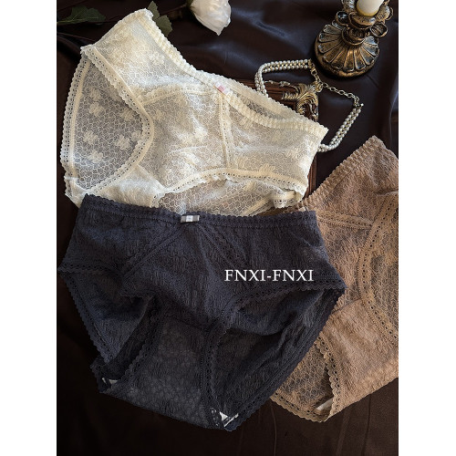 FNXI法式蕾絲無痕內褲女2025新款純欲性感中腰透氣純棉女士三角褲