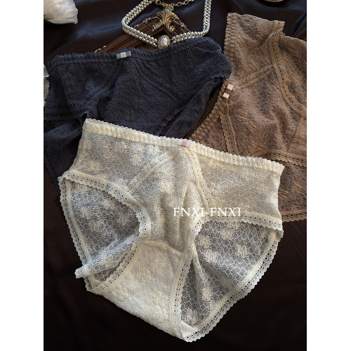 FNXI法式蕾絲無痕內褲女2025新款純欲性感中腰透氣純棉女士三角褲