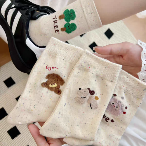 可愛襪子女中筒襪秋冬季卡通點子紗嬭白色ins潮女生長筒襪堆堆襪