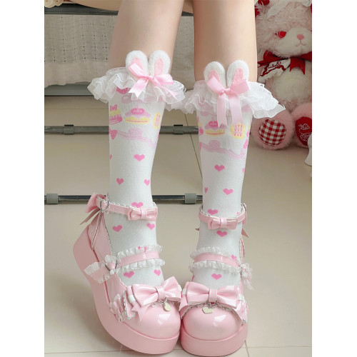 原創洛麗塔小腿襪女日系甜美兔耳朵蛋糕蕾絲蝴蝶結軟妹呲甜少女襪 原創洛麗塔小腿襪女日系甜美兔耳朵蛋糕蕾絲蝴蝶結軟妹呲甜少女襪