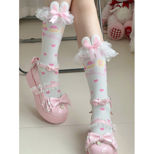 原創洛麗塔小腿襪女日系甜美兔耳朵蛋糕蕾絲蝴蝶結軟妹呲甜少女襪 原創洛麗塔小腿襪女日系甜美兔耳朵蛋糕蕾絲蝴蝶結軟妹呲甜少女襪