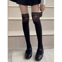蕾絲小腿襪子女過膝襪春秋性感JK少女長筒靴襪拼接花邊中筒堆堆襪
