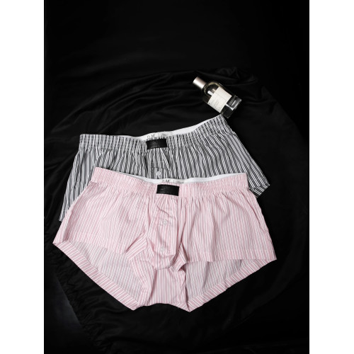 D.M男阿羅褲激凸囊袋性感平角褲四角褲低腰棉質條紋居家短褲家居