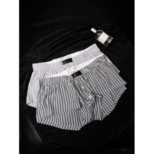 D.M男阿羅褲激凸囊袋性感平角褲四角褲低腰棉質條紋居家短褲家居