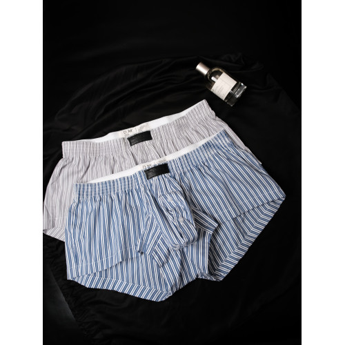 D.M男阿羅褲激凸囊袋性感平角褲四角褲低腰棉質條紋居家短褲家居