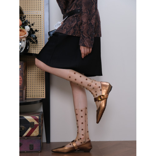 炒慄子~7st island夏季新品復古文藝可露麗波點薄紗堆堆中筒襪 炒慄子~7st island夏季新品復古文藝可露麗波點薄紗堆堆中筒襪