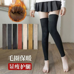加絨加厚加長襪女護膝襪套過膝長筒襪保暖冬季老寒腿防寒護腿襪套