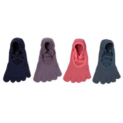 新款點膠防滑吸汗棉質運動襪健身普拉提瑜珈襪短筒交叉綁帶五指襪