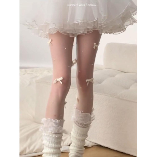 FLGG新款白色春秋手工連褲襪日系白絲襪子蝴蝶結芭蕾風珍珠 FLGG新款白色春秋手工連褲襪日系白絲襪子蝴蝶結芭蕾風珍珠