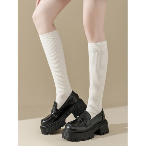 日韓系jk黑白咖純色棉雙針壓力美拉德美腿塑形長高筒小腿女襪子 日韓系jk黑白咖純色棉雙針壓力美拉德美腿塑形長高筒小腿女襪子