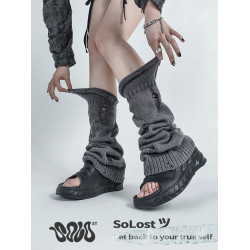 Solost 亞文化灰色腿套破洞乞丐千禧辣妹白色襪套女y2k春夏堆堆襪