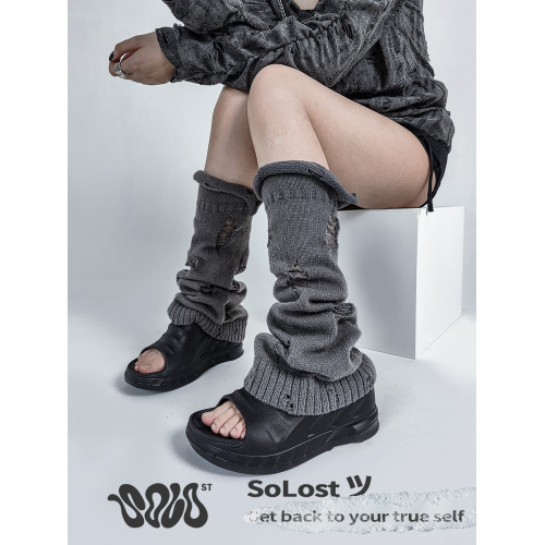 Solost 亞文化灰色腿套破洞乞丐千禧辣妹白色襪套女y2k春夏堆堆襪 Solost 亞文化灰色腿套破洞乞丐千禧辣妹白色襪套女y2k春夏堆堆襪