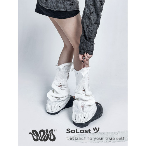 Solost 亞文化灰色腿套破洞乞丐千禧辣妹白色襪套女y2k春夏堆堆襪 Solost 亞文化灰色腿套破洞乞丐千禧辣妹白色襪套女y2k春夏堆堆襪
