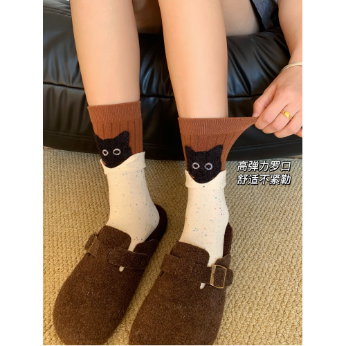 植絨毛小貓咪襪子女款秋冬純棉紗線中筒襪2025新款爆款加厚長筒襪 植絨毛小貓咪襪子女款秋冬純棉紗線中筒襪2025新款爆款加厚長筒襪