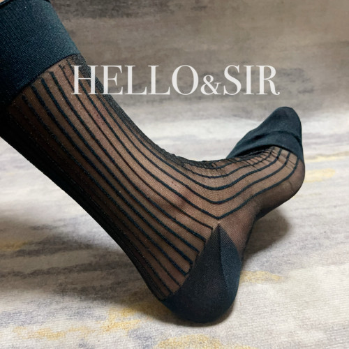 HELLO&SIR 新款超薄透氣款條紋純色黑絲襪中筒正裝商務系列絲襪男
