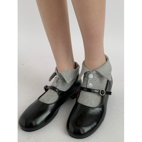 夜間教習室小衆設計灰色襪子翻口紐釦短筒襪女夏季百搭瑪麗珍短襪 夜間教習室小衆設計灰色襪子翻口紐釦短筒襪女夏季百搭瑪麗珍短襪