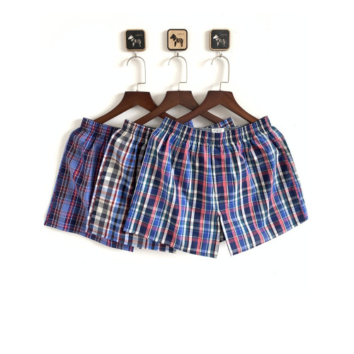 全棉加肥加大阿羅褲男內褲寬松純棉布居家平角褲大碼中腰格子3條 全棉加肥加大阿羅褲男內褲寬松純棉布居家平角褲大碼中腰格子3條