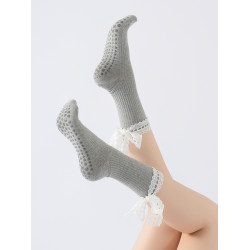 adiar蕾絲邊瑜珈襪子女防滑專業跑步運動襪中筒普拉提訓練小腿襪