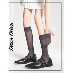 夏季薄款純色無骨細坑條長筒襪女光澤感灰色顯瘦日系jk小腿襪堆堆