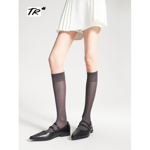 夏季薄款純色無骨細坑條長筒襪女光澤感灰色顯瘦日系jk小腿襪堆堆 夏季薄款純色無骨細坑條長筒襪女光澤感灰色顯瘦日系jk小腿襪堆堆