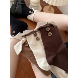 復古翻領紐釦領結襪子女ins風韓系設計襪口翻折精緻立體紐釦百搭