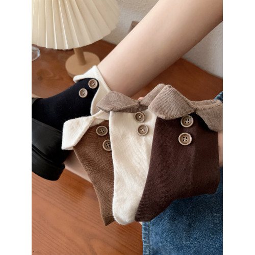 復古翻領紐釦領結襪子女ins風韓系設計襪口翻折精緻立體紐釦百搭 復古翻領紐釦領結襪子女ins風韓系設計襪口翻折精緻立體紐釦百搭