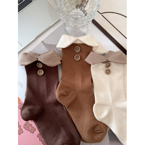 復古翻領紐釦領結襪子女ins風韓系設計襪口翻折精緻立體紐釦百搭 復古翻領紐釦領結襪子女ins風韓系設計襪口翻折精緻立體紐釦百搭