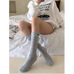 miu白色及膝襪子女秋薄款長筒字母堆堆襪配小皮鞋竪條中筒小腿襪