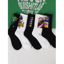 5雙裝潮襪四季款潮牌卡通嘻哈長襪子男女美式街頭嘻哈中筒襪男士