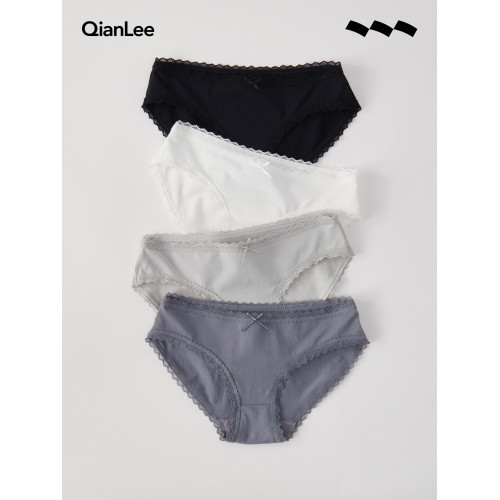 QianLee內褲女純棉全棉襠中腰低腰蕾絲邊女士少女三角底褲衩女生 QianLee內褲女純棉全棉襠中腰低腰蕾絲邊女士少女三角底褲衩女生