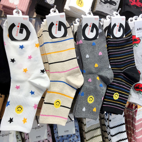 韓國glalalane襪子ins小笑臉可愛少女襪多巴胺星星桃心條紋中筒襪