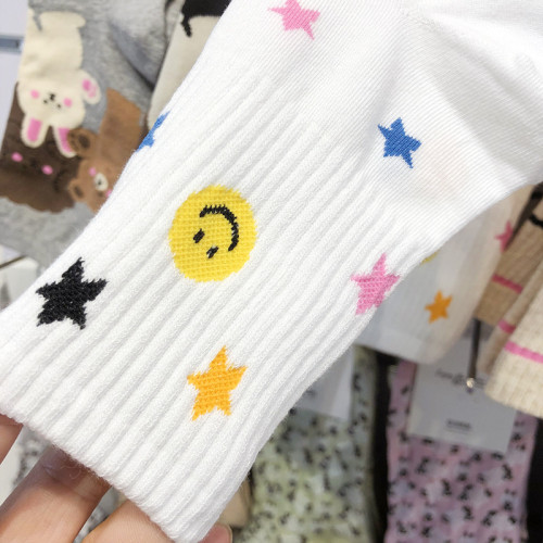 韓國glalalane襪子ins小笑臉可愛少女襪多巴胺星星桃心條紋中筒襪