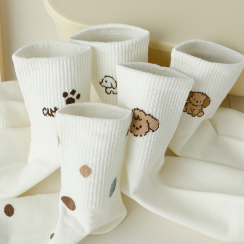 白色春秋襪子女中筒襪純棉可愛卡通狗狗秋冬韓版ins潮運動女款5雙 白色春秋襪子女中筒襪純棉可愛卡通狗狗秋冬韓版ins潮運動女款5雙