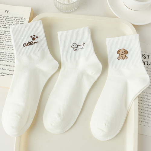 白色春秋襪子女中筒襪純棉可愛卡通狗狗秋冬韓版ins潮運動女款5雙 白色春秋襪子女中筒襪純棉可愛卡通狗狗秋冬韓版ins潮運動女款5雙