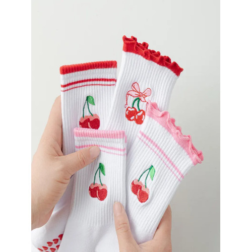 卡通瑜珈襪子棉襪女白色中筒襪網紅櫻桃專業防滑健身普拉提運動地 卡通瑜珈襪子棉襪女白色中筒襪網紅櫻桃專業防滑健身普拉提運動地