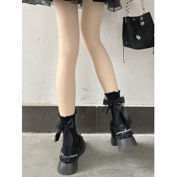 夜間教習室花邊襪子夏季薄款蕾絲蝴蝶結短襪中筒小腿襪白色jk女潮