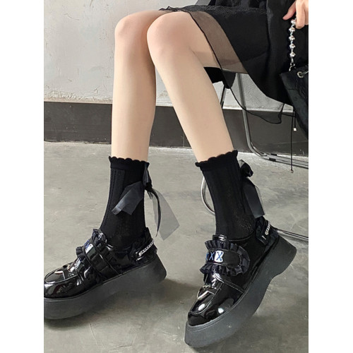 夜間教習室花邊襪子夏季薄款蕾絲蝴蝶結短襪中筒小腿襪白色jk女潮