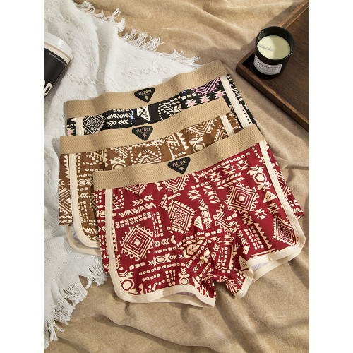 復古民族風男士內褲棉質阿瑪雅平角褲印花透氣四角褲潮流短褲底褲